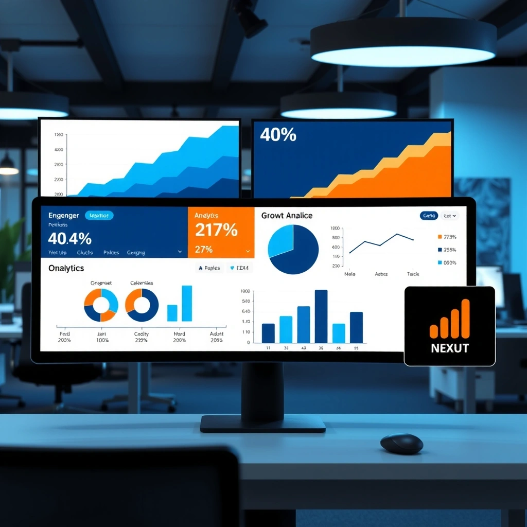 Digital marketing success dashboard with growth analytics and charts